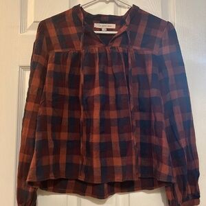 The Good Jane Women's Plaid Blouse - Navy Brown and Orange